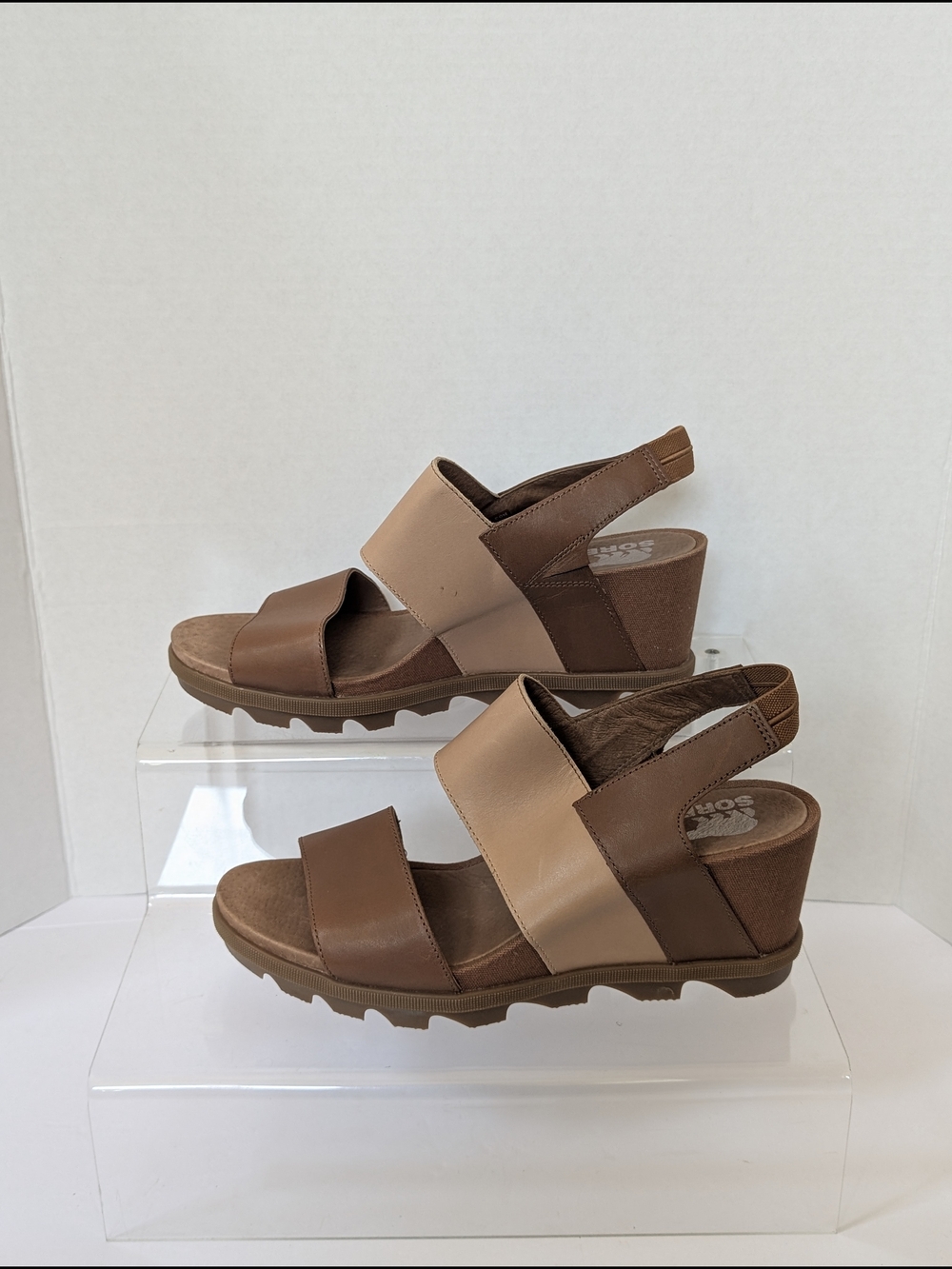 Sorel Two-Tone Brown and Tan Wedge Slingback Sandals 10.5